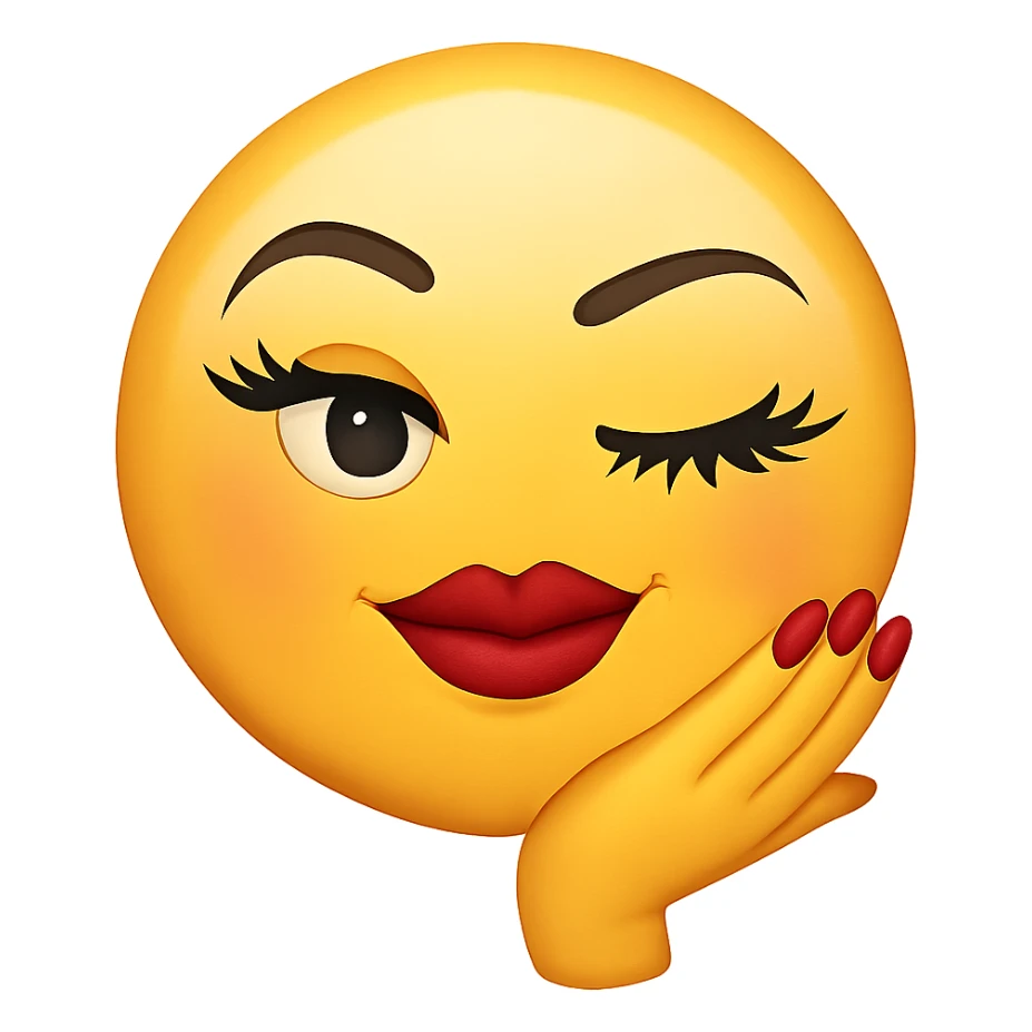 slay emoji, winking and confident, glamorous, no background sticker
