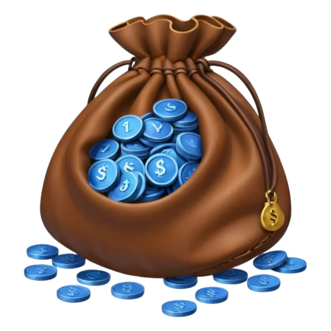brown money bag of blue coins sticker