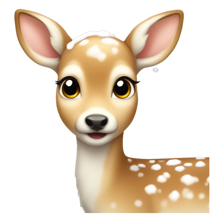 cute light colored fawn with snow on it sticker