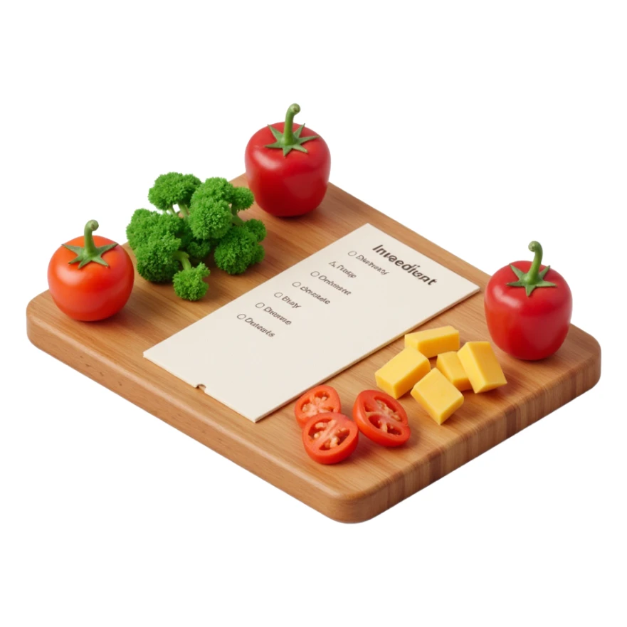 Ingredients on teh wooden cutting board Around a List(without text)  sticker