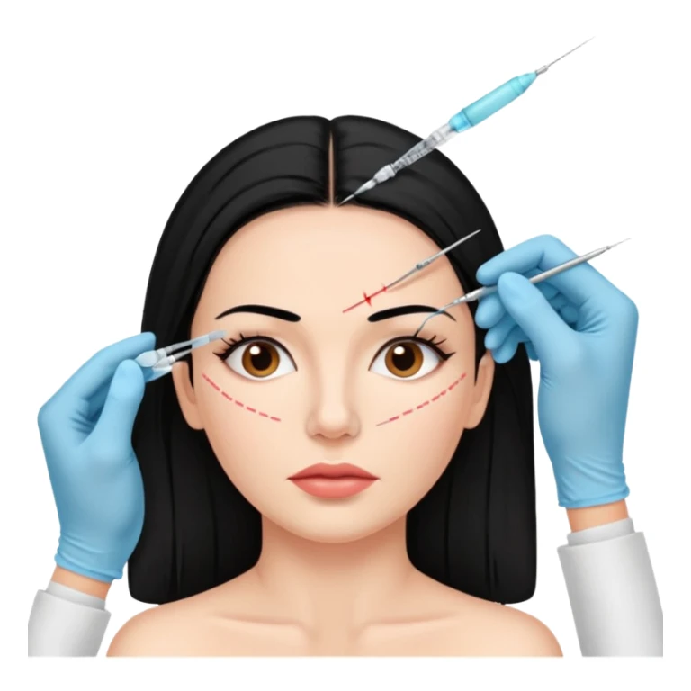 spanish woman black hair doing botox procedure on the face sticker