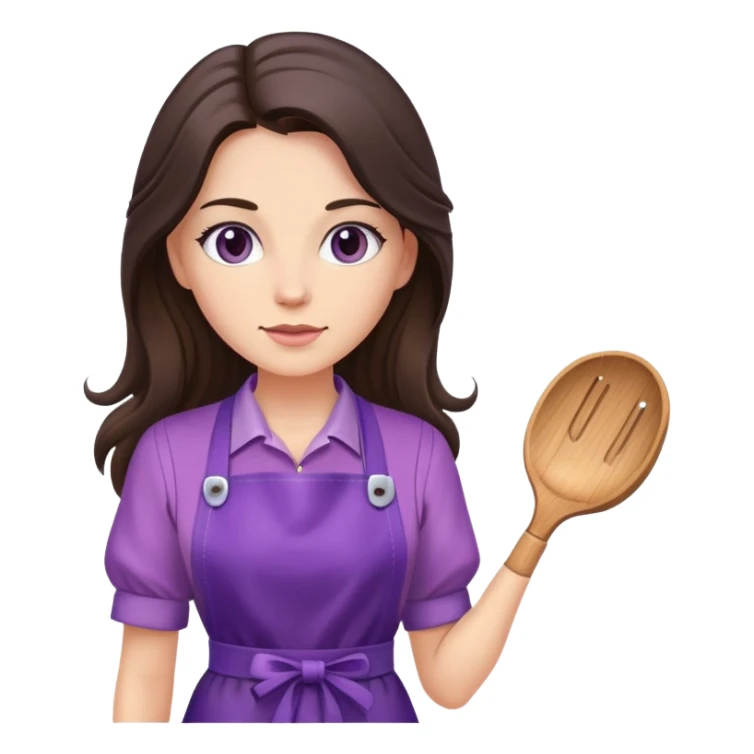 Brunette long hair lady with a purple apron sticker