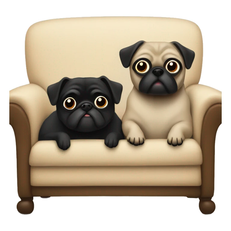 Two pugs , one beige , one black, all cozy lounging on the couch sticker