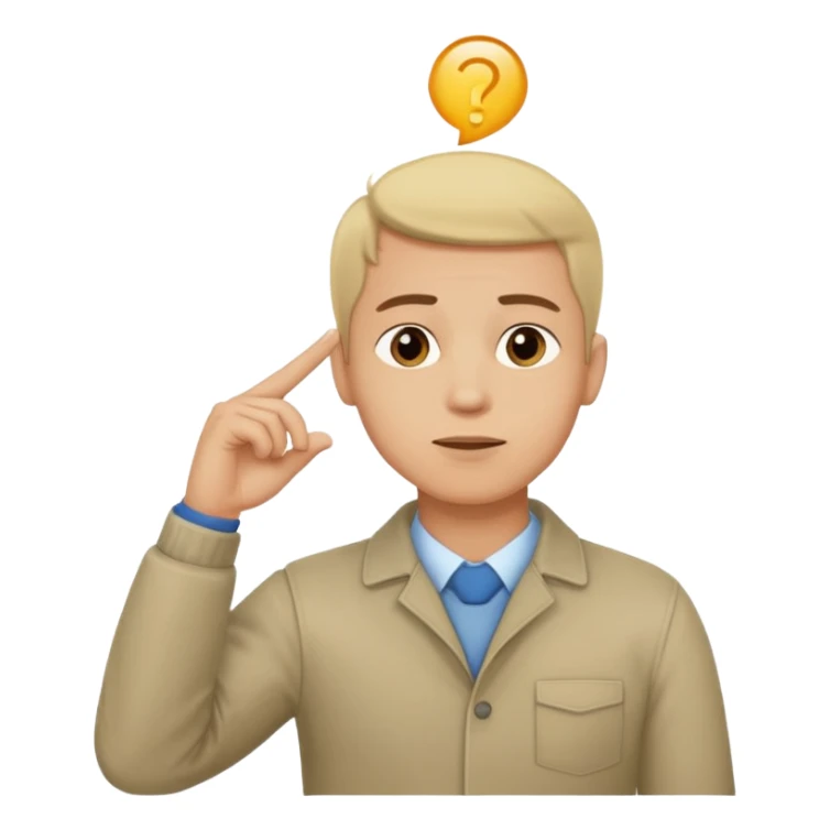 man looking up to the top right, index finger touching his temple, thinking pose
 sticker