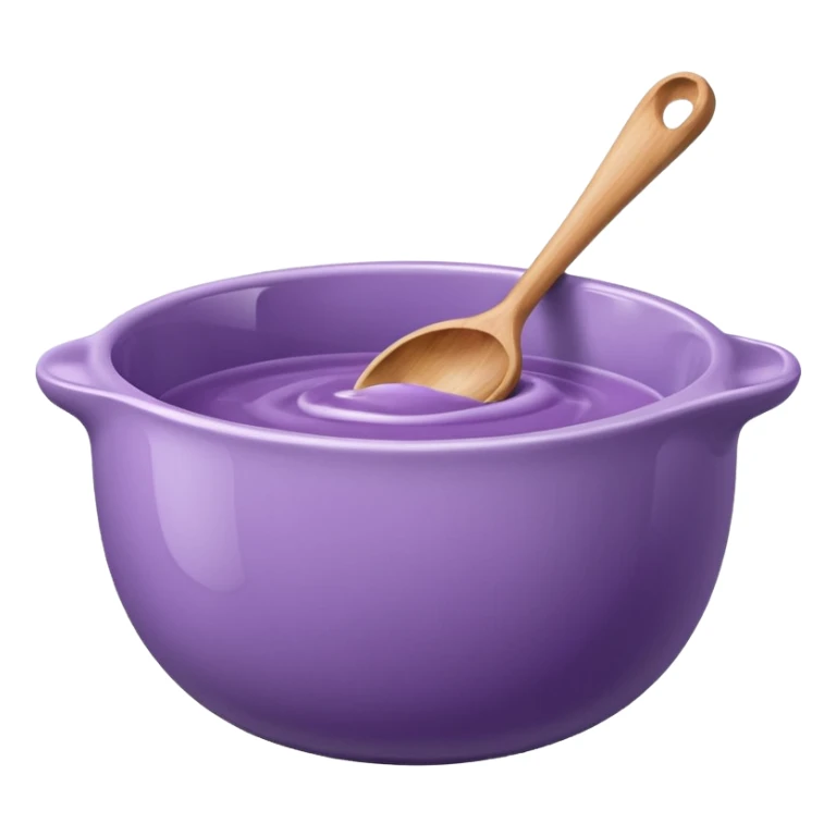 a lilac ceramic mixing bowl with a wooden spoon stirring sticker