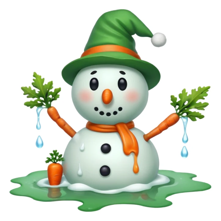 melting snowman with green hat full body sticker