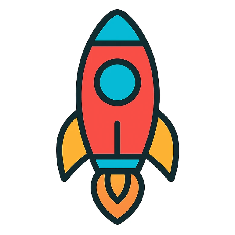 rocket icon, color outline style, black outlines with color accents sticker