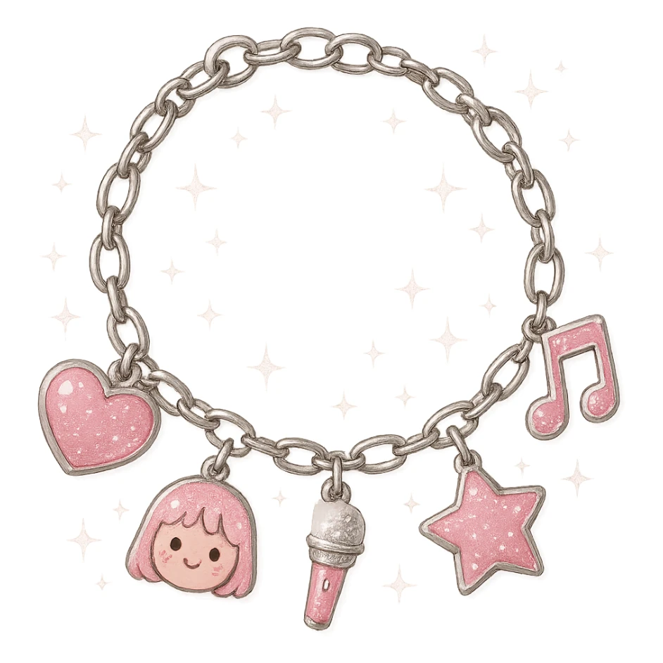 pink kpop idol charm bracelet, cute and sparkly sticker