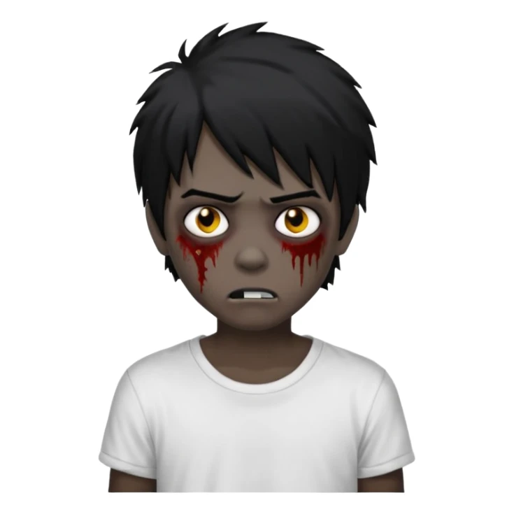 Boy, zombie, black hair, medium long, emo, shaggy, dark, spooky, white t shirt  sticker