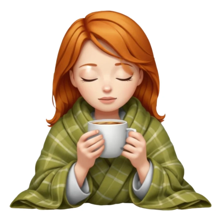 girl with ginger hair inside a blanket sipping coffee eyes closed sticker