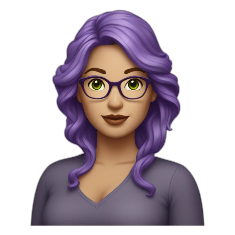 curvy-white-woman,wavy-purple-hair,green-eyes-square-glasses sticker