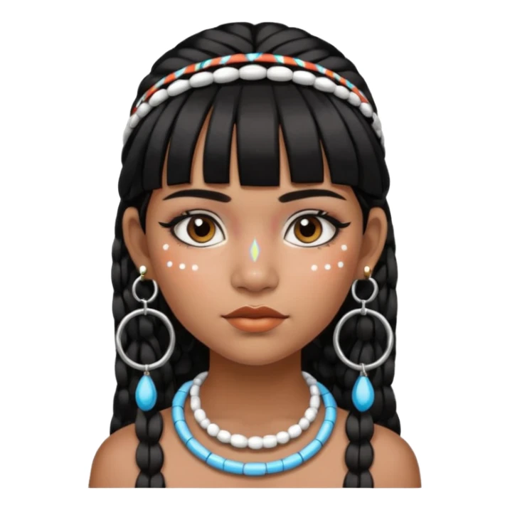 Chica indígena con maquillaje tradicional de indígenas con puntos y rayas, pelo liso y flequillo, con aretes de candongas grandes  sticker