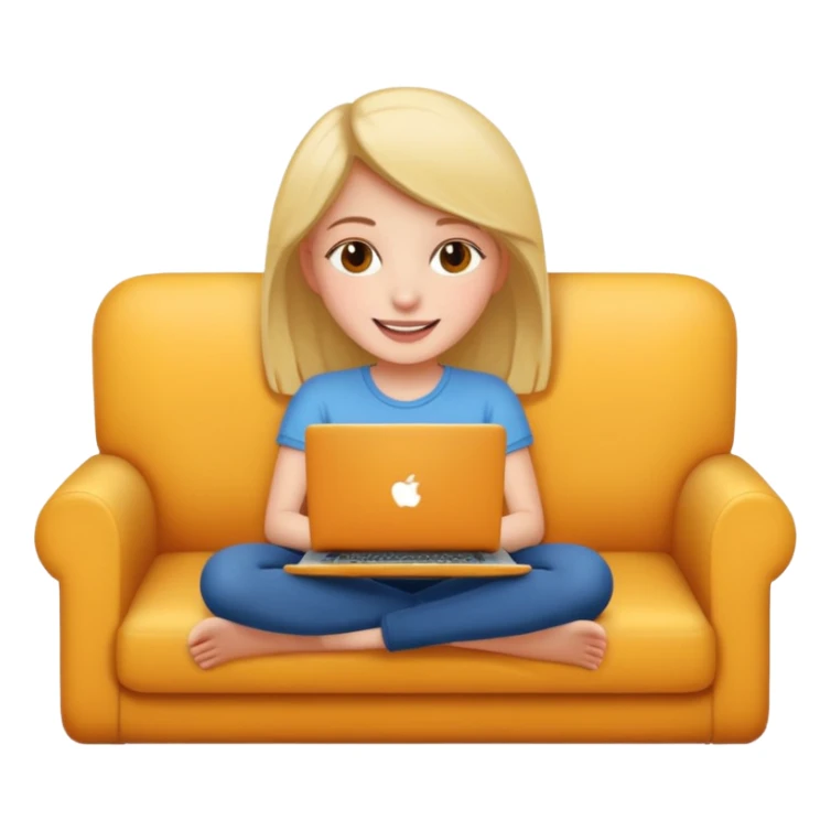 A girl is working with a laptop while lying on the sofa sticker
