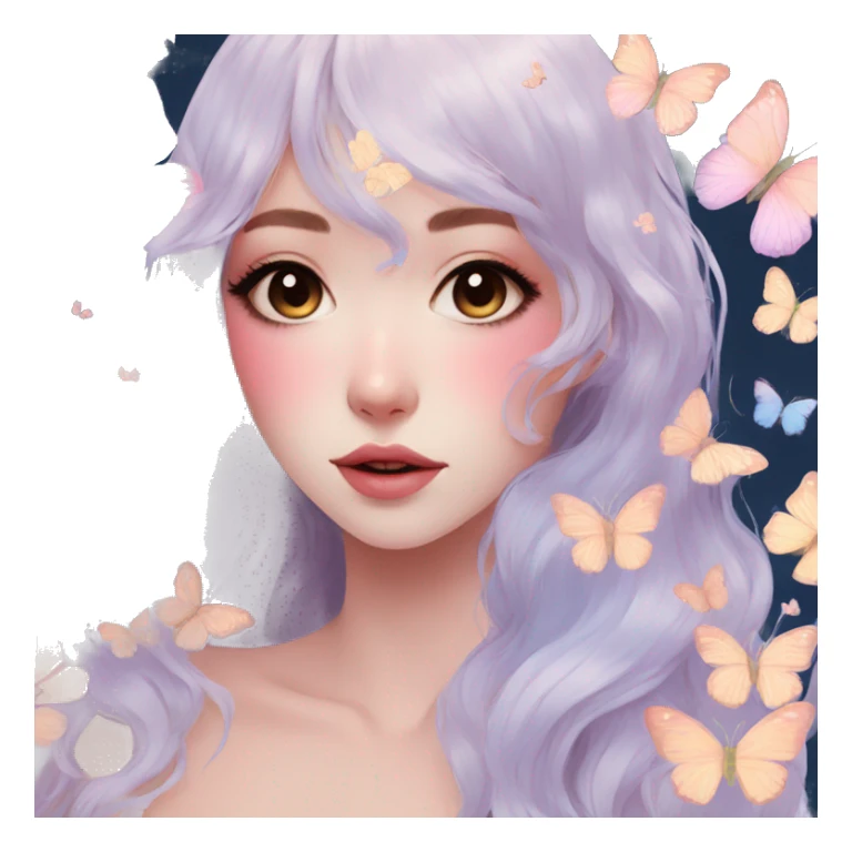 Gorgeous Pastel Anime-Style Lady With Butterflies on face aesthetic trending style sticker
