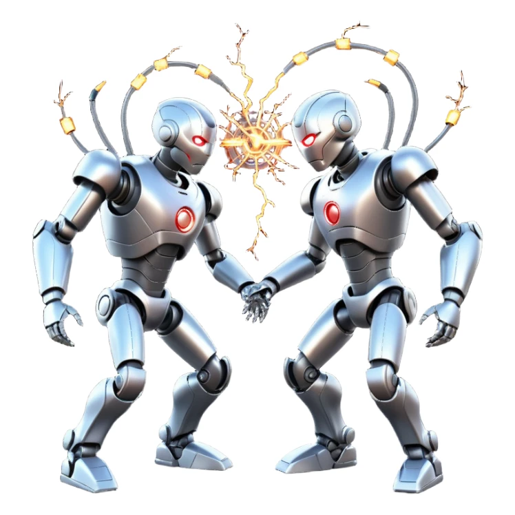 robotic fight between two futuristic robots like ultron   sticker