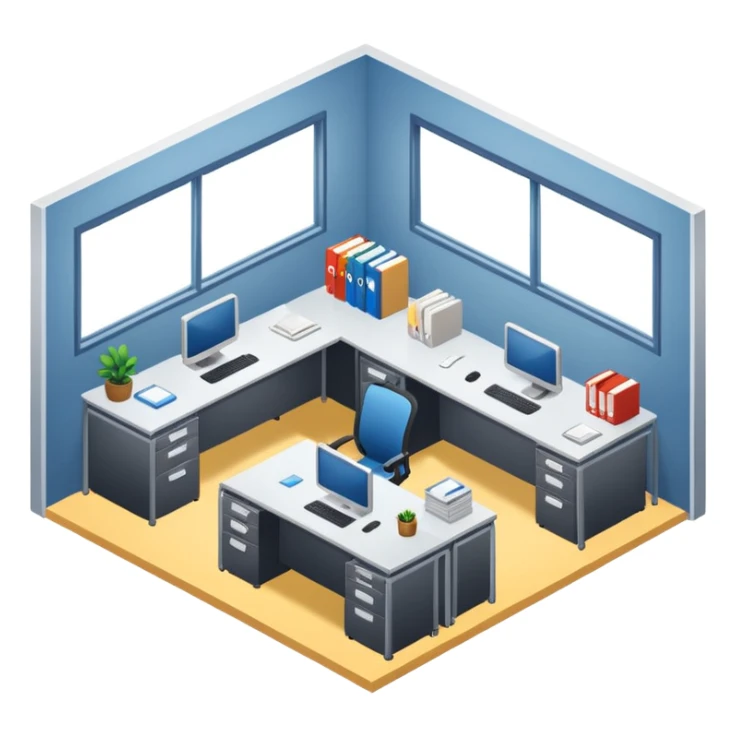 an office with several desks in an isometric style sticker