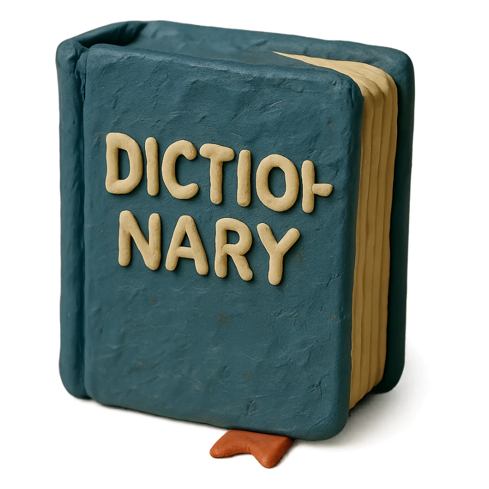 claymation style dictionary with textured cover sticker