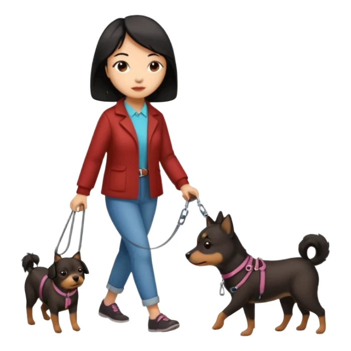 Chinese woman walking small brown dog sticker