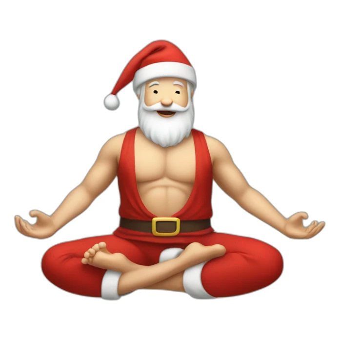santa claus doing yoga surronded by gift sticker