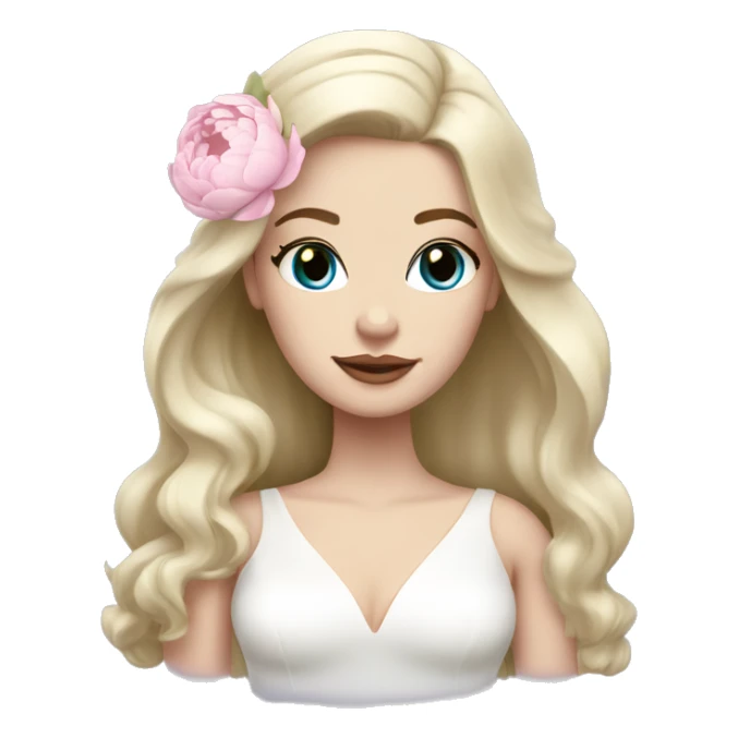 White bride with long light blonde hair and blue eyes with light pink peonies in hair white skin  sticker