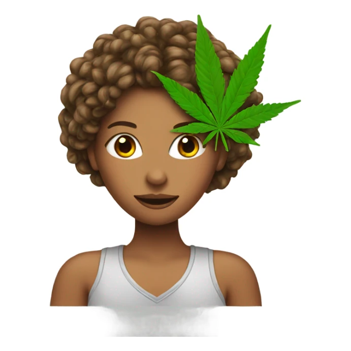 female hair, red holding marijuana leaf  sticker
