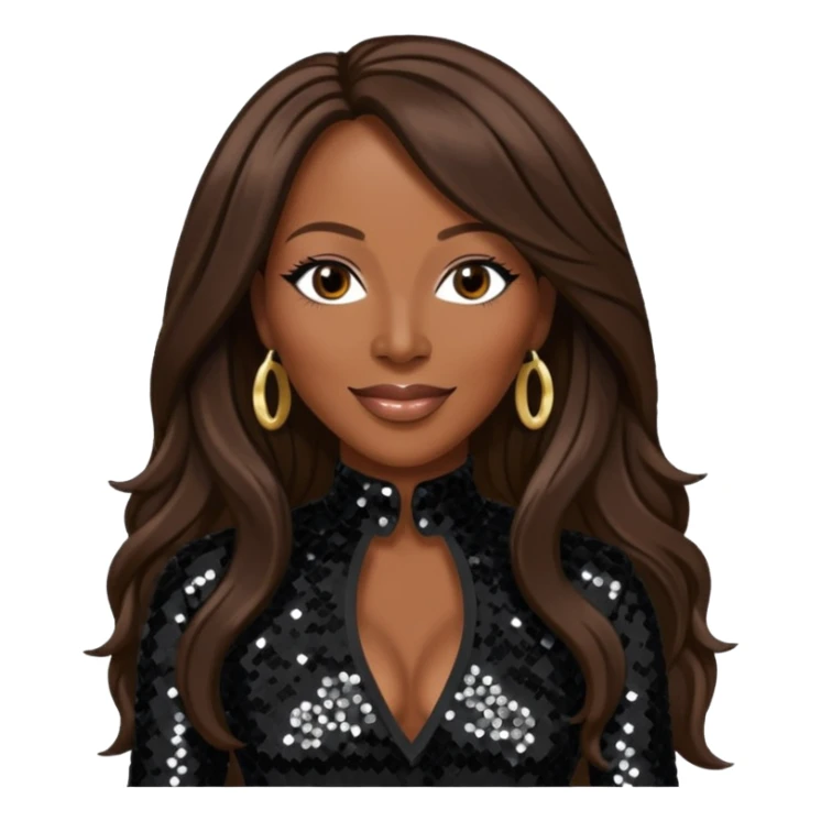 Yolanda Adams with long dark brown hair, black sequin outfit  sticker