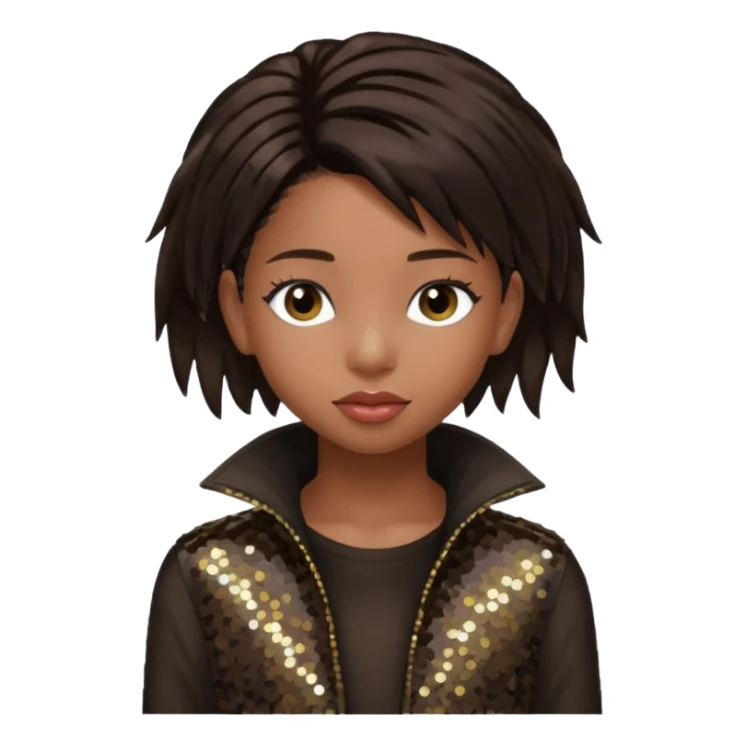 Willow Smith with long dark brown hair, dark brown sequin outfit sticker