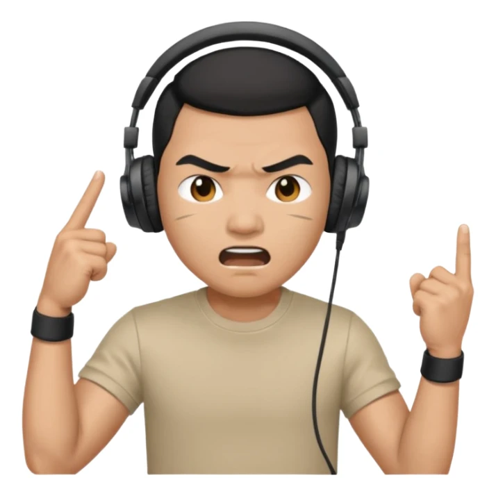 asian Male, angry, wearing headphone having mic, t-shirt 
 sticker