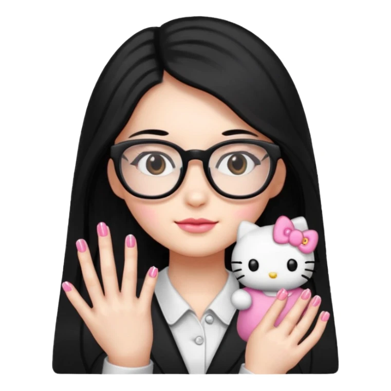 Nails cute hello kitty wear glasses black long  hair sticker