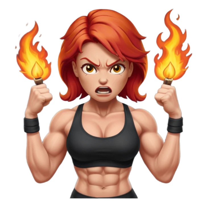 burning angry bodybuilder red haired woman sticker