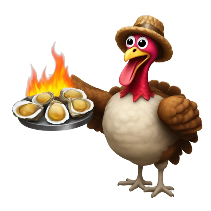 Turkey holding burning toast and oysters sticker