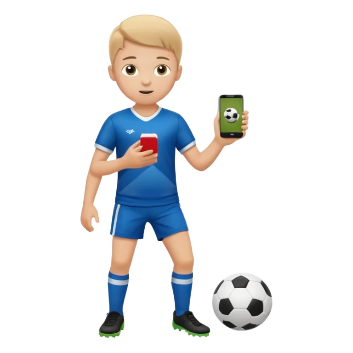 A white child is holding a phone and playing football at the same time. sticker