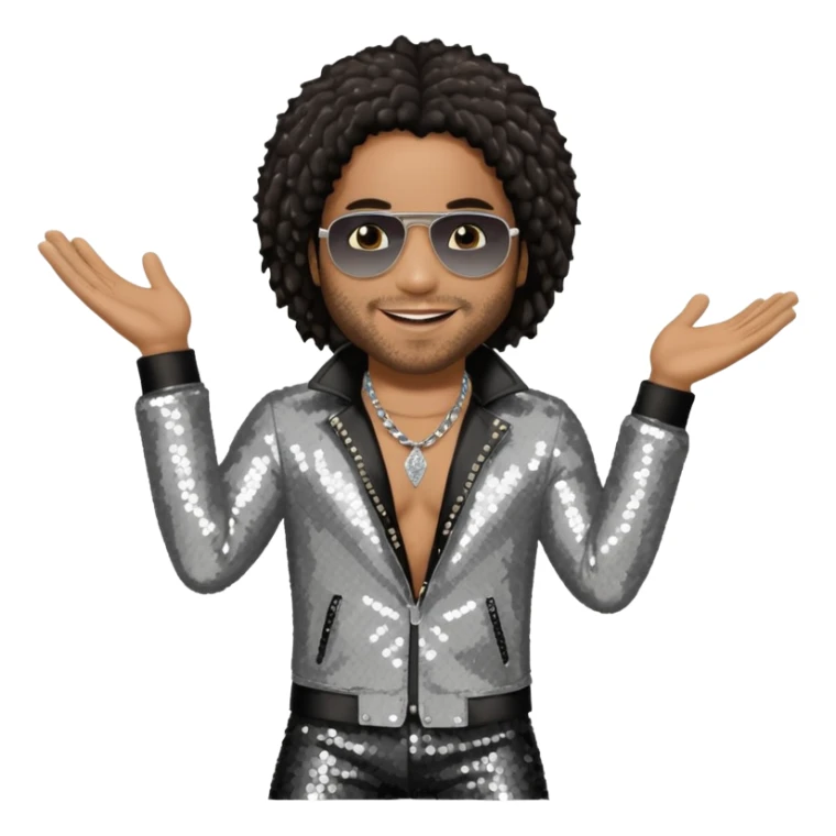 Lenny Kravitz with long dark brown hair, silver sequin outfit sticker