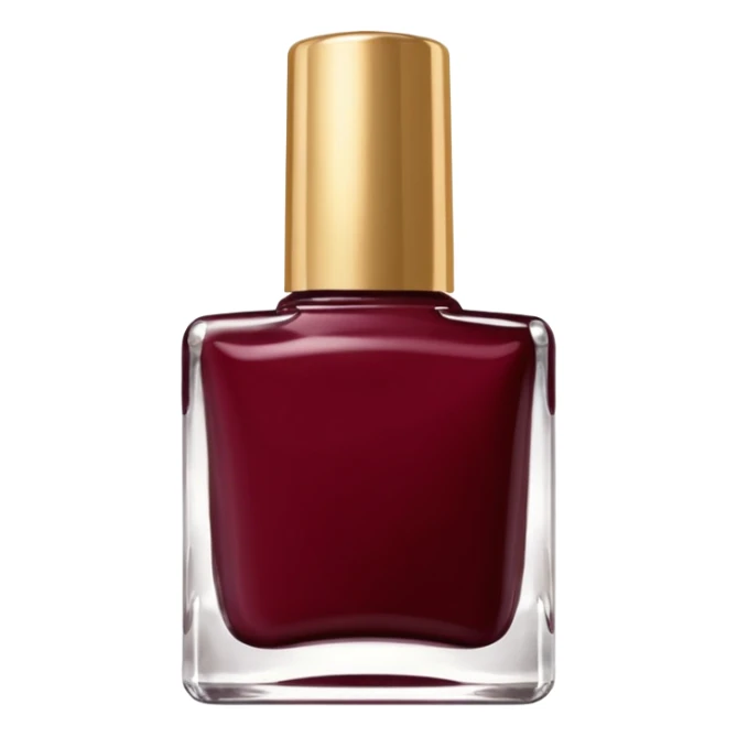 Dark wine red nail polish in a bottle square  with a gold lid sticker
