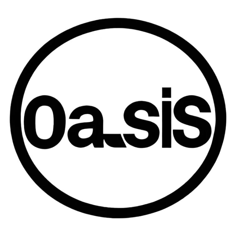 the original Oasis band logo, bold sans-serif lowercase letters, black and white sticker