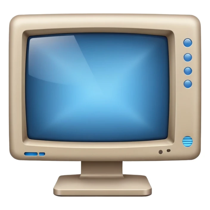 old grey beige computer monitor with a blue glowy screen sticker