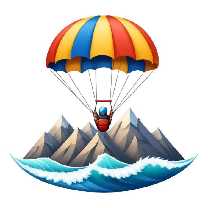 A bold emblem featuring a combination of symbols representing various extreme sports, like a mountain peak, a parachute, and a wave. The design is dynamic and sharp, capturing the thrill and adventure of extreme sports, with a strong, energetic vibe. sticker