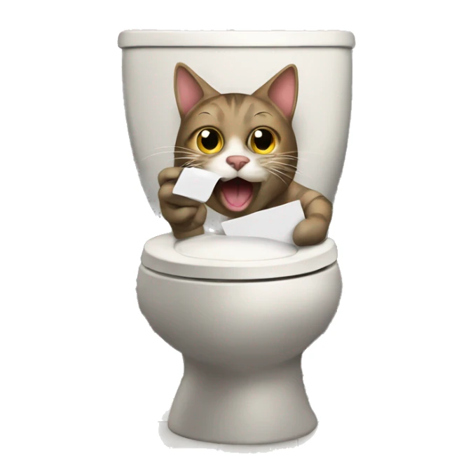 Cat on phone on the toilet  sticker
