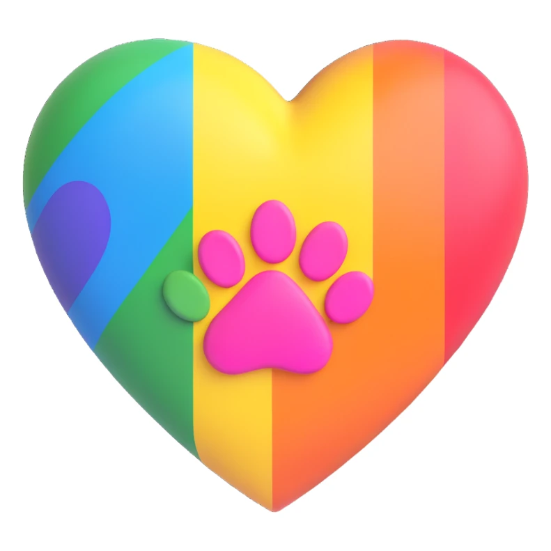 rainbow pride heart with a paw print on top, no text sticker