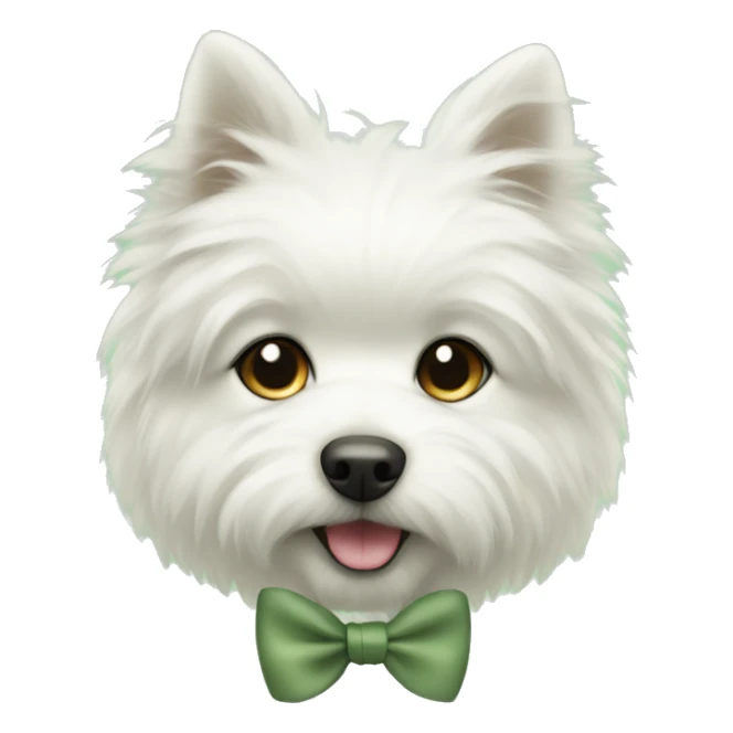 A cute white fluffy dog with a sage green bow sticker