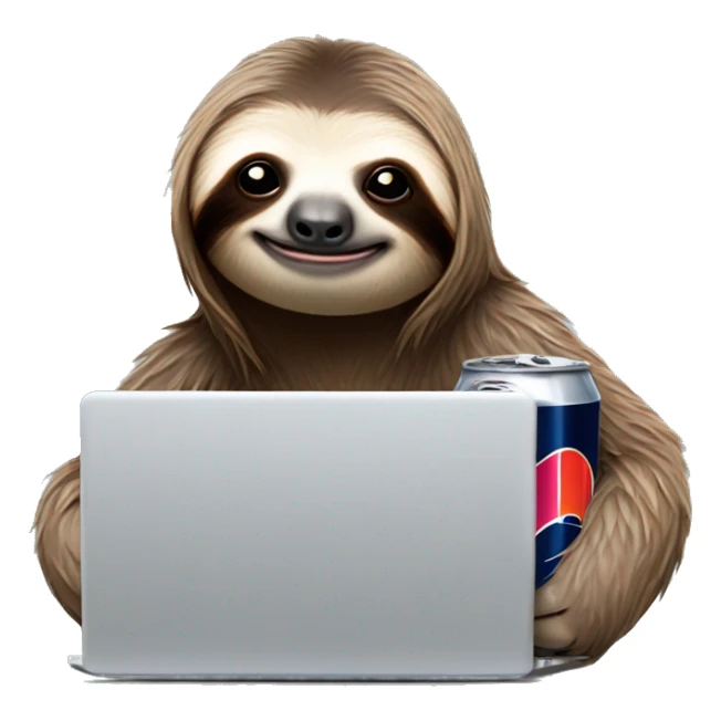 sloth with RedBull can and laptop sticker