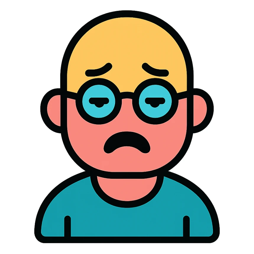 color outline icon of a bald guy with glasses, looking dumb sticker