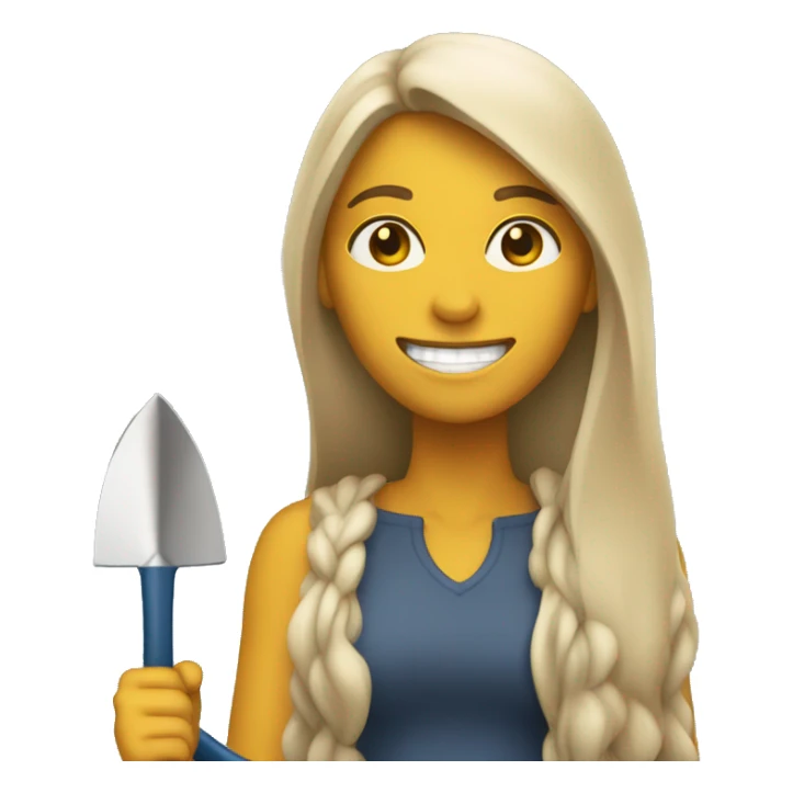 Beige Women with long hair holding shovel smiling  sticker