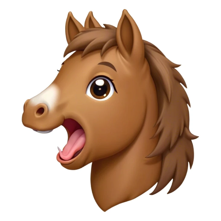 Cinematic Cute Yawning Brown Welsh Pony Portrait Emoji, Head tilted slightly with a dramatic, wide-open yawn, showcasing a sturdy, brown-colored form with softly drooping ears and sleepy, half-closed eyes, Simplified yet irresistibly adorable features, highly detailed, glowing with a soft, cozy earthy glow, high shine, relaxed yet expressive, stylized with a dash of rustic charm, soft glowing outline, capturing the essence of a drowsy yet affectionate brown Welsh pony that appears ready to stretch and yawn its way off the screen! sticker