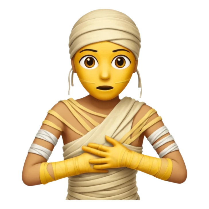 mummy wrapped in yellowed bandages, one arm stretched forward.
 sticker