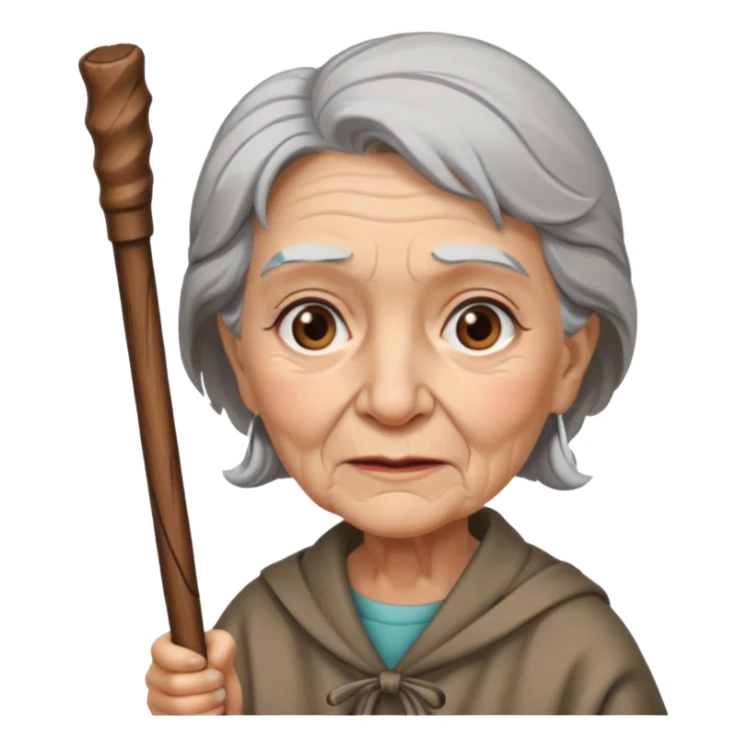 old woman with walking stick sticker
