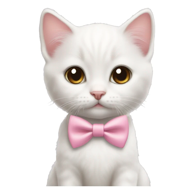 White kitten with brown eyes wearing a pink bow tie sticker