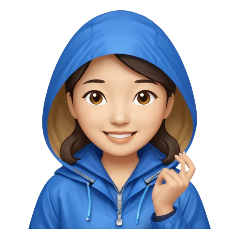 Asian lady caught in the rain with blue raincoat sticker