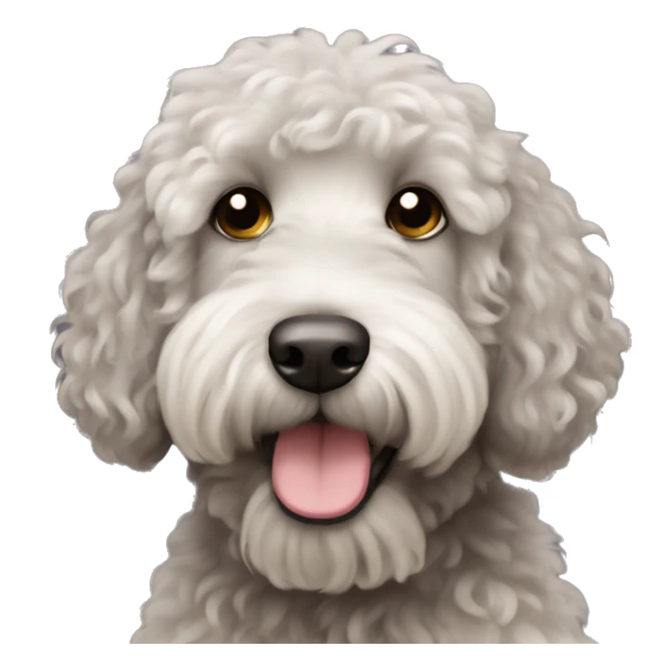 Black curly hair labradoodle dog with a white beard sticker