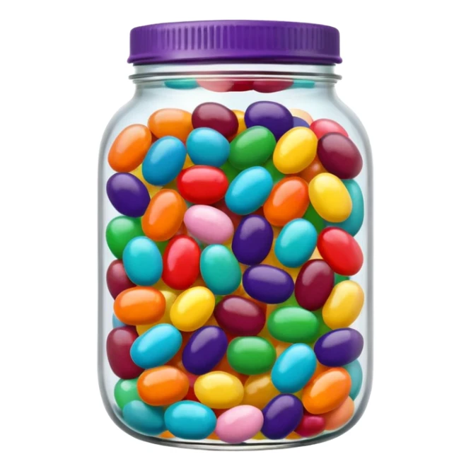 A Jar Without A Face & With Red, Orange, Yellow, Green, Dark Green, Blue, Purple, Indigo, Violet, Pink, Brown, White, Grey, Black, Cyan, Magenta, Maroon, Beige, Lavender & Teal Colored Jelly Beans Inside sticker